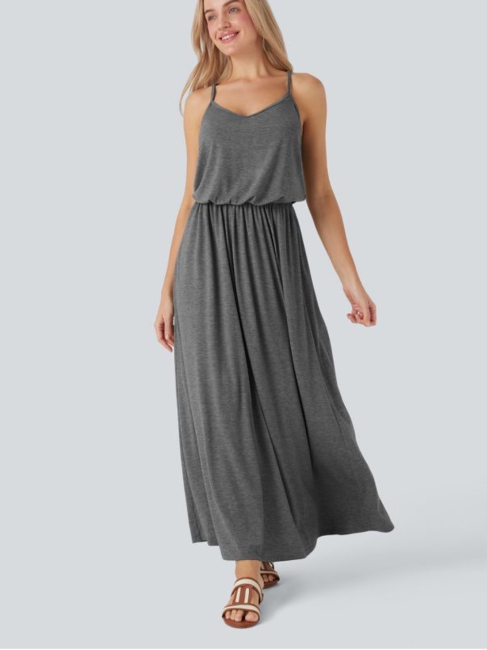 NWOT Halara Grey Maxi Flowy Slip Dress